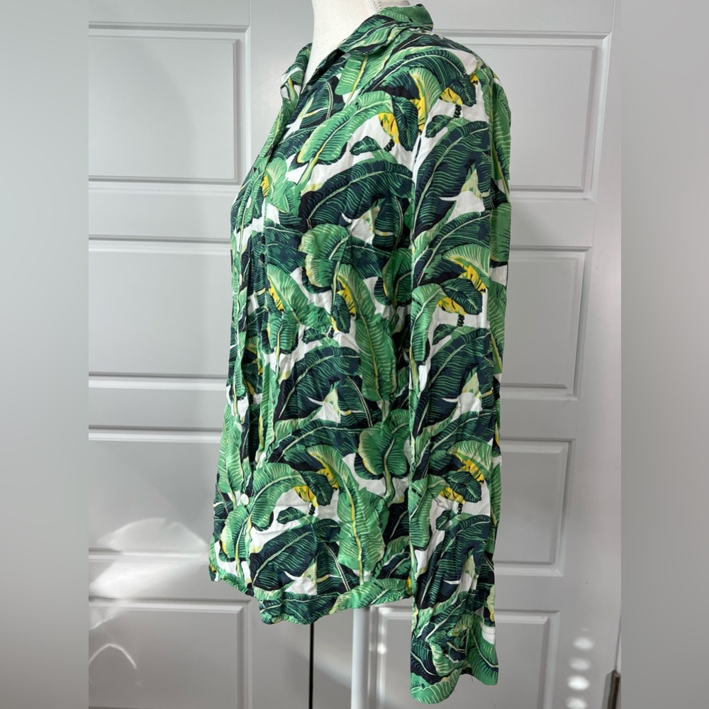 Masini & Chern Tropical Hawaiian Banana‎ Leaf Print Button-Up PJ Shirt Large - Picture 2 of 6